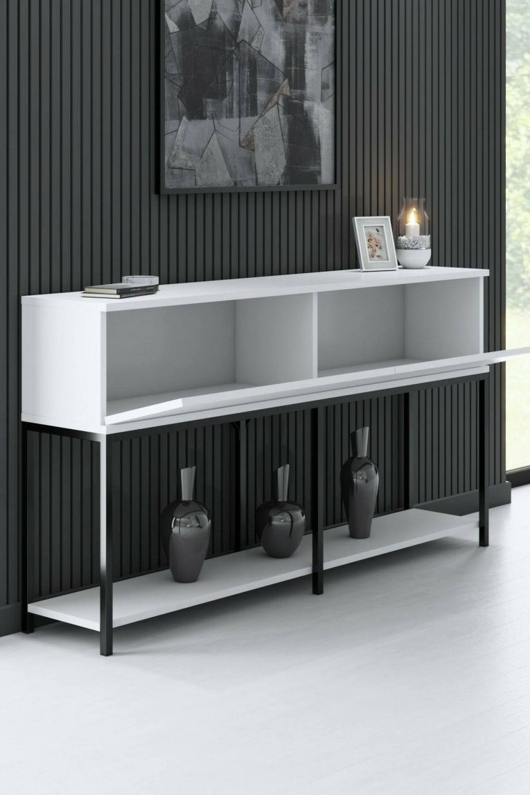 Credenza bianca e nera 150x30x80h cm 2 ante - Basilia