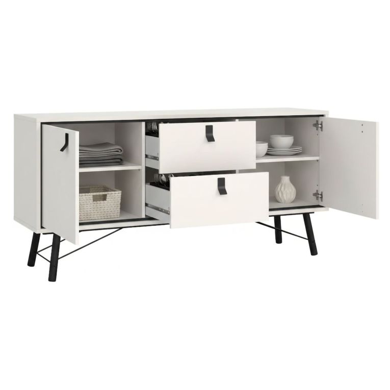 Credenza bianca e nera 150x40x72h cm 2 ante e 2 cassetti - Manyi