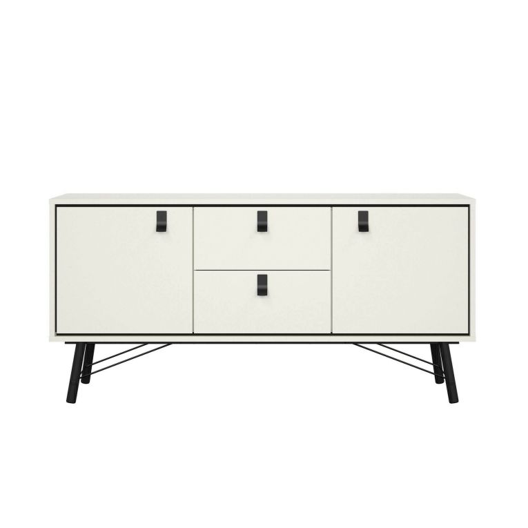Credenza bianca e nera 150x40x72h cm 2 ante e 2 cassetti - Manyi