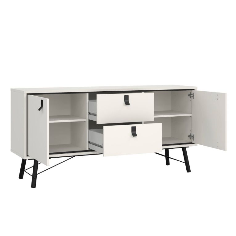 Credenza bianca e nera 150x40x72h cm 2 ante e 2 cassetti - Manyi