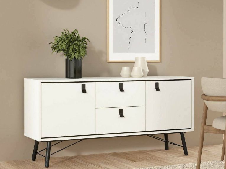 Credenza bianca e nera 150x40x72h cm 2 ante e 2 cassetti - Manyi