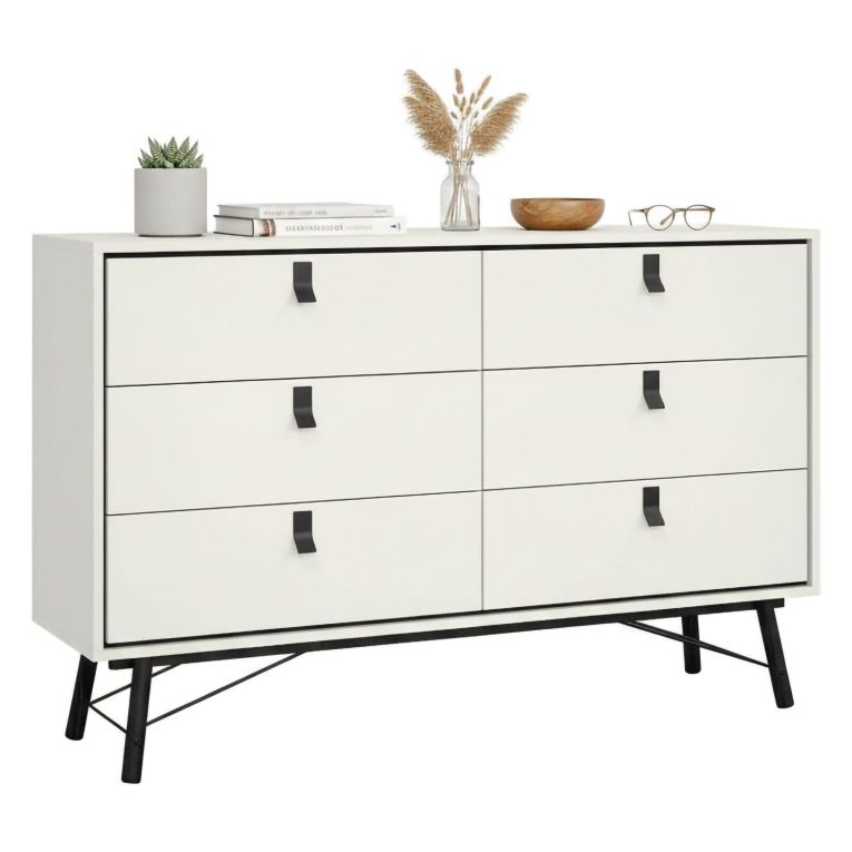 Credenza bianca e nera 150x40x94h cm 6 cassetti - Anturio