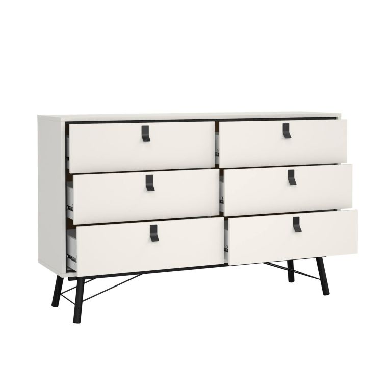 Credenza bianca e nera 150x40x94h cm 6 cassetti - Anturio