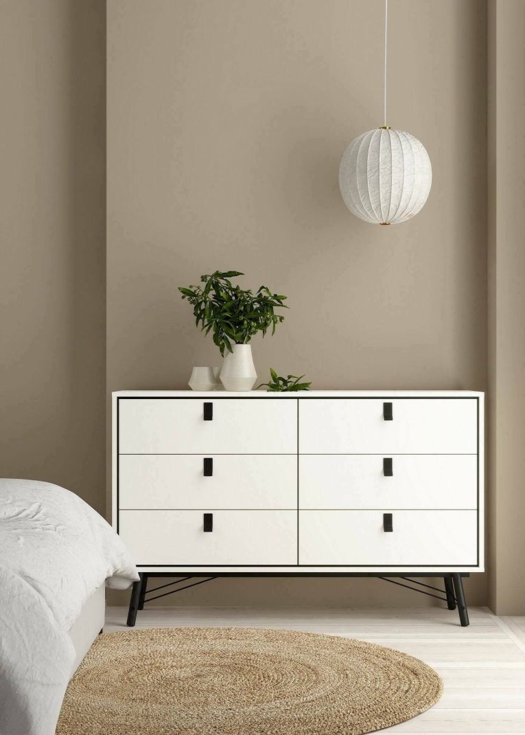 Credenza bianca e nera 150x40x94h cm 6 cassetti - Anturio