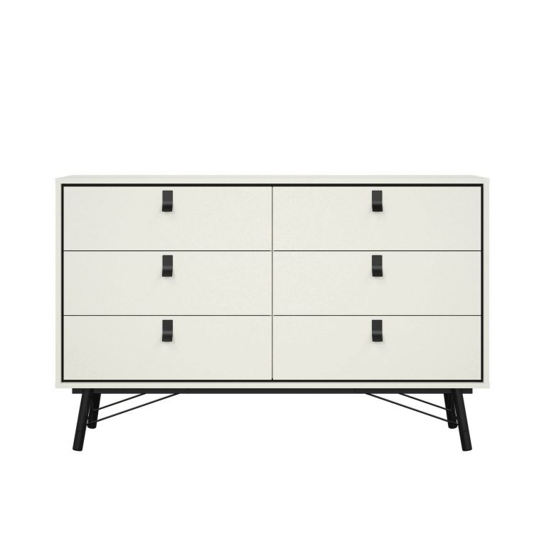 Credenza bianca e nera 150x40x94h cm 6 cassetti - Anturio