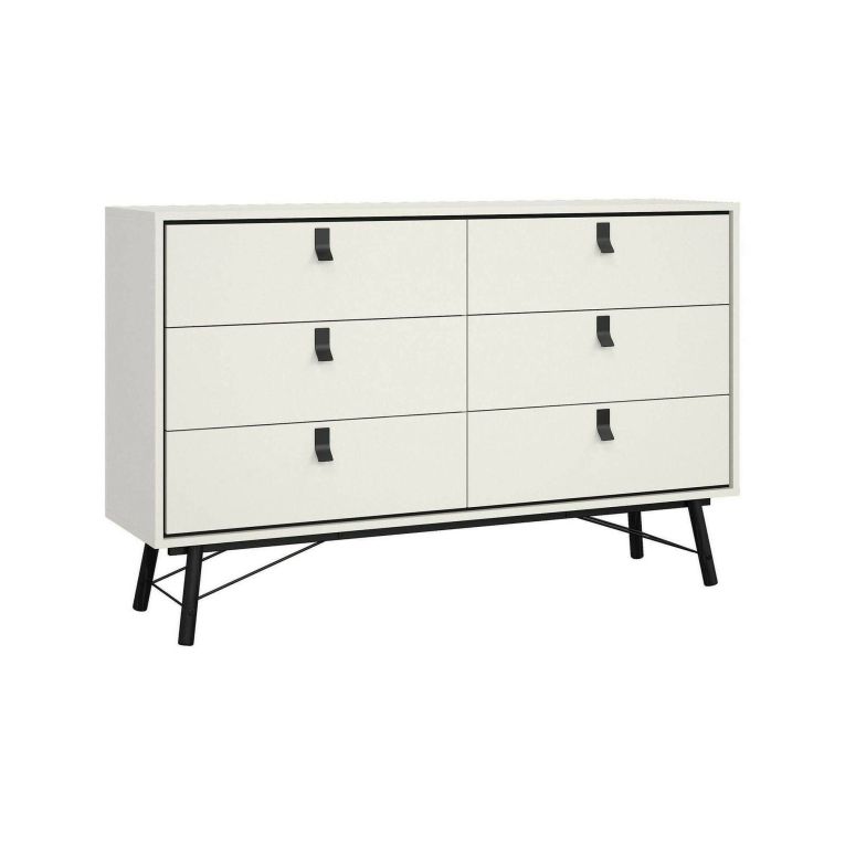 Credenza bianca e nera 150x40x94h cm 6 cassetti - Anturio