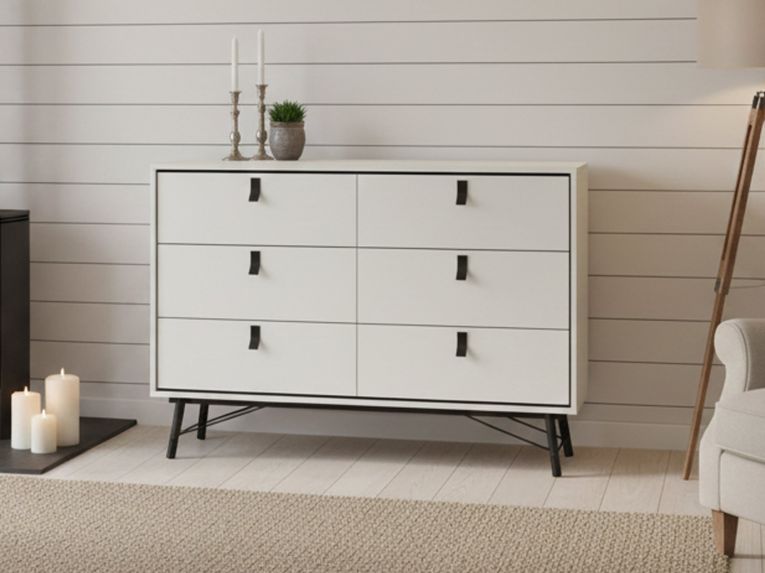 Credenza bianca e nera 150x40x94h cm 6 cassetti - Anturio