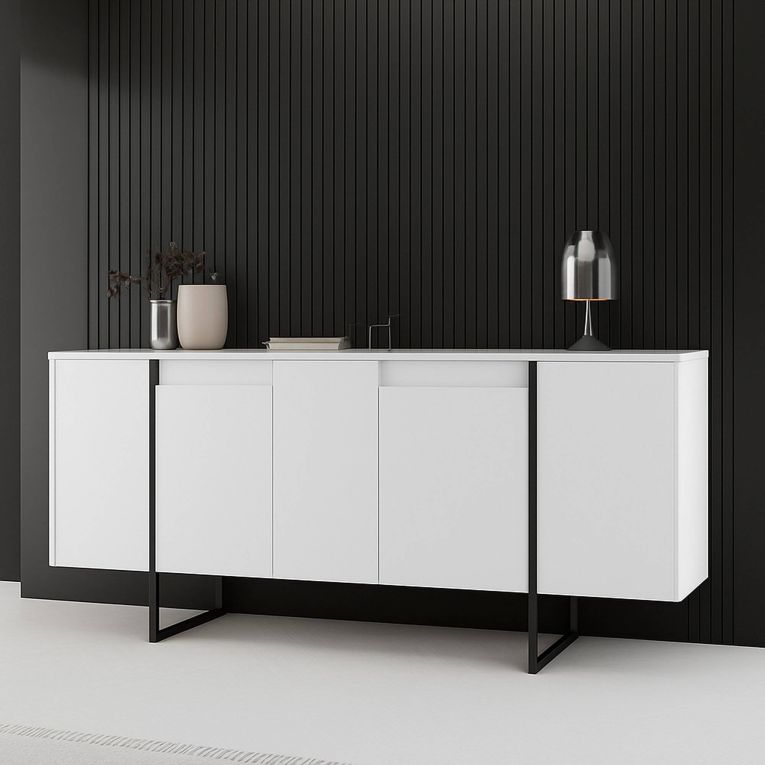 Credenza bianca e nera 160x35x80h cm 4 ante - Arta