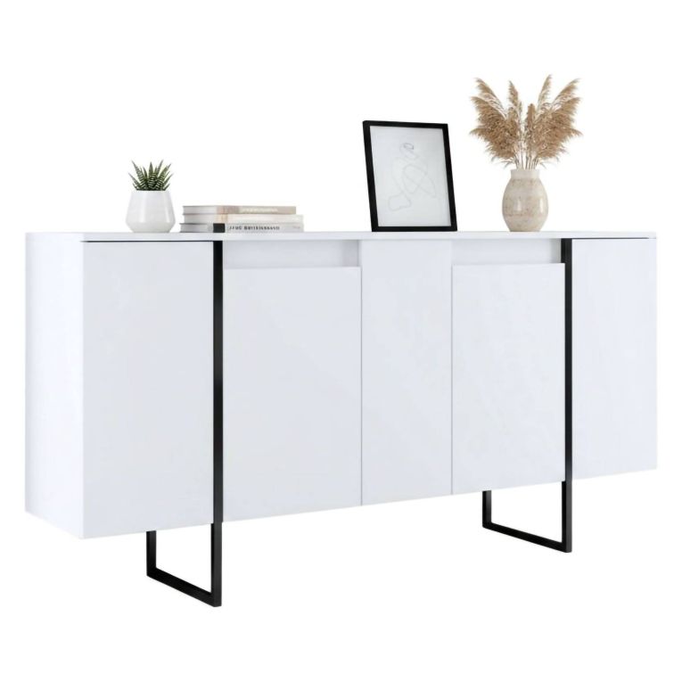 Credenza bianca e nera 160x35x80h cm 4 ante - Arta