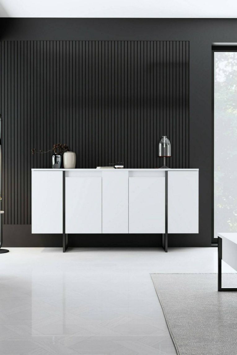 Credenza bianca e nera 160x35x80h cm 4 ante - Arta