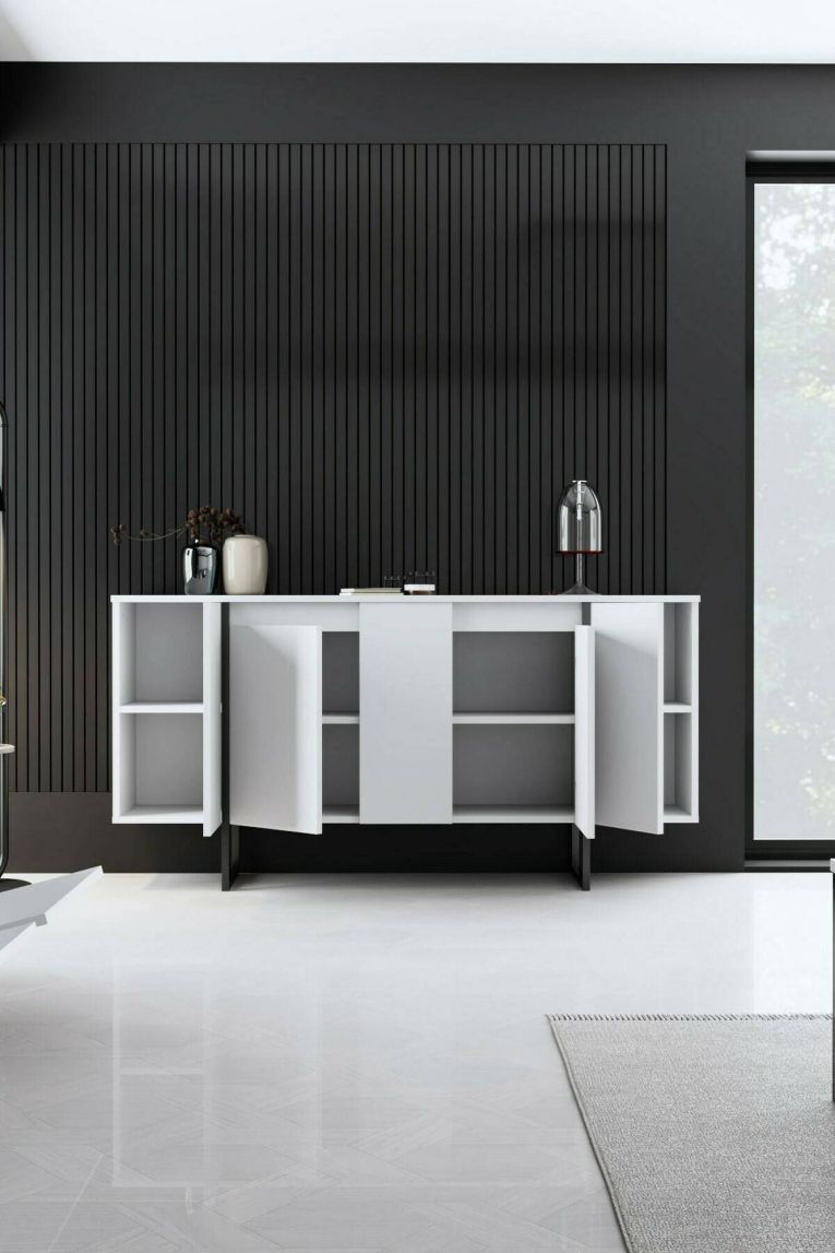 Credenza bianca e nera 160x35x80h cm 4 ante - Arta