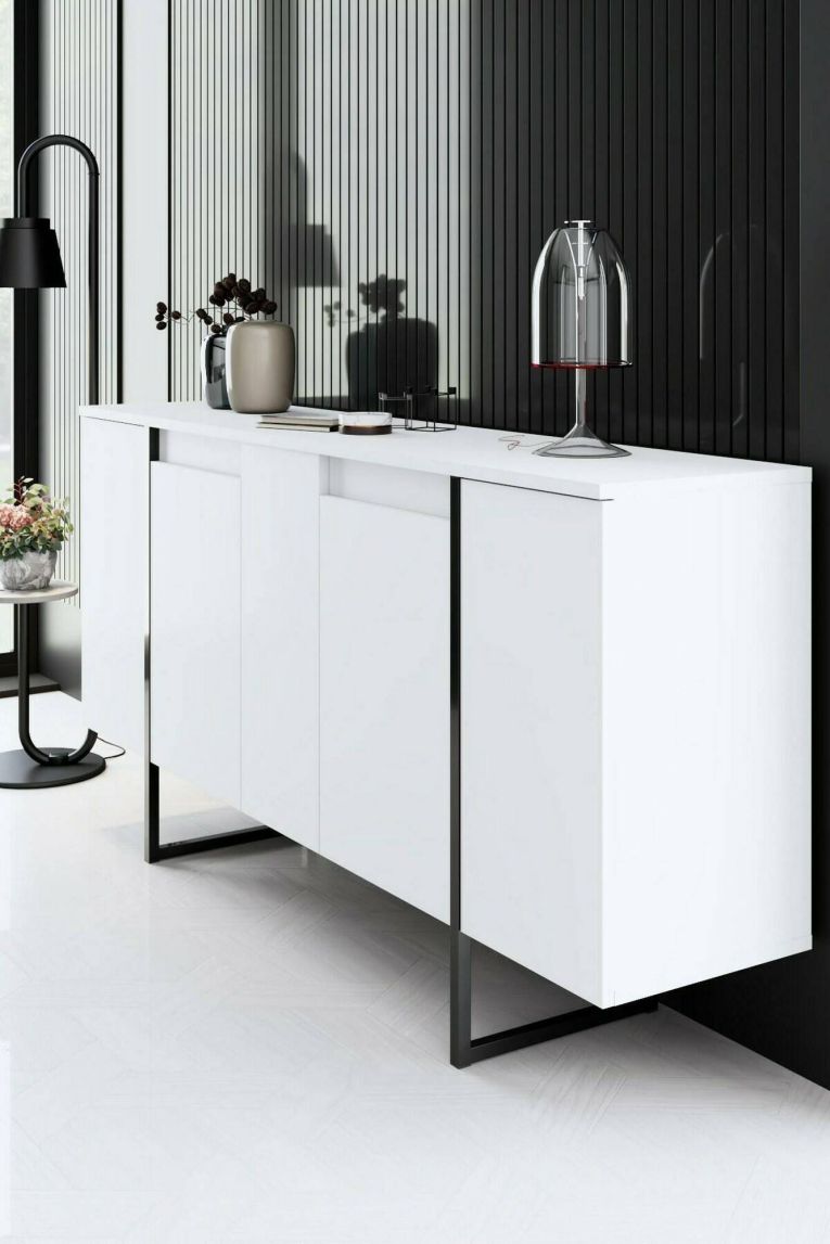 Credenza bianca e nera 160x35x80h cm 4 ante - Arta