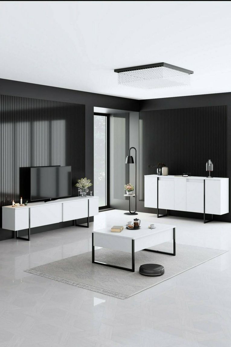Credenza bianca e nera 160x35x80h cm 4 ante - Arta