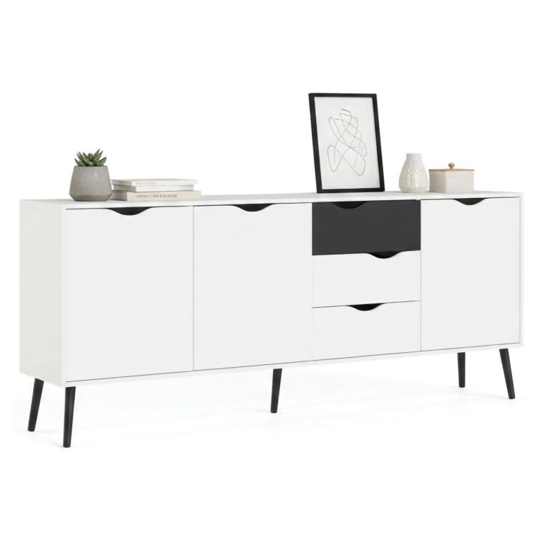 Credenza bianca e nera 195x39x81h cm 3 ante e 3 cassetti - Anima