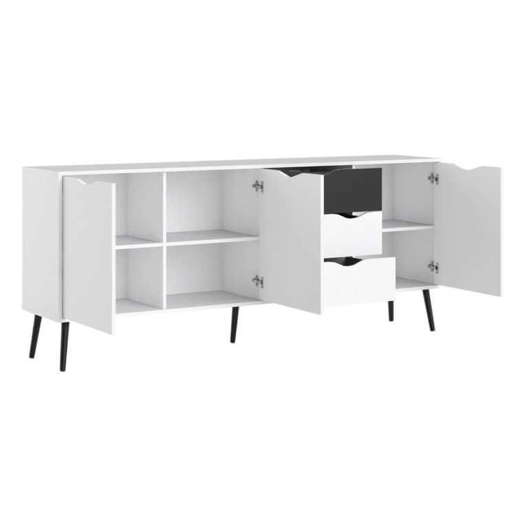 Credenza bianca e nera 195x39x81h cm 3 ante e 3 cassetti - Anima