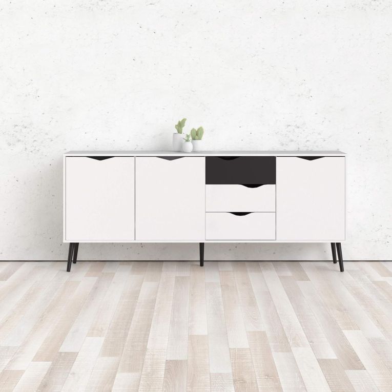 Credenza bianca e nera 195x39x81h cm 3 ante e 3 cassetti - Anima