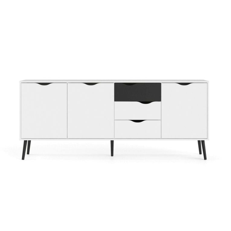 Credenza bianca e nera 195x39x81h cm 3 ante e 3 cassetti - Anima