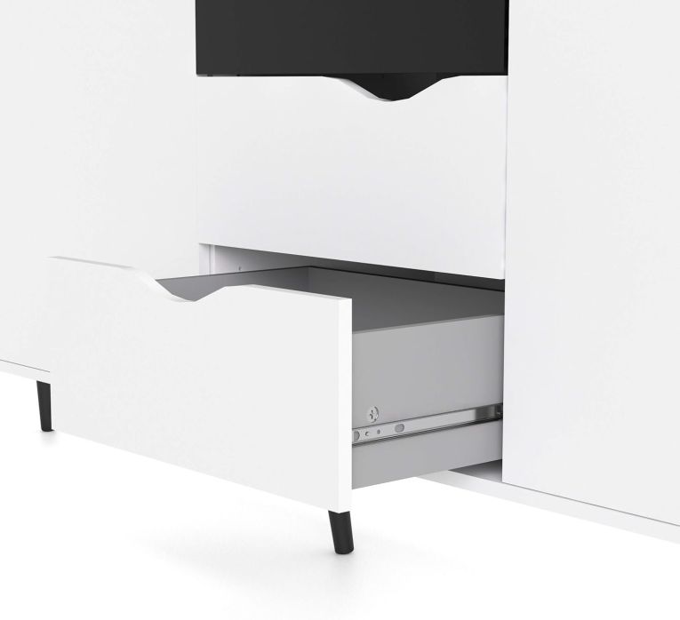 Credenza bianca e nera 195x39x81h cm 3 ante e 3 cassetti - Anima