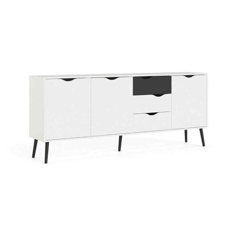 Credenza bianca e nera 195x39x81h cm 3 ante e 3 cassetti - Anima