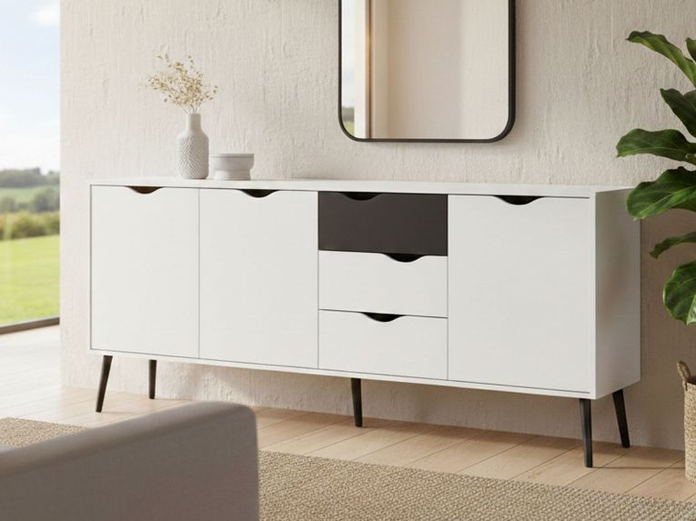Credenza bianca e nera 195x39x81h cm 3 ante e 3 cassetti - Anima