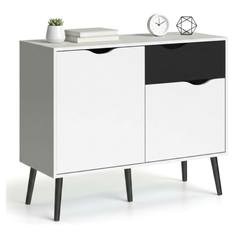 Credenza bianca e nera 98x39x81h cm 2 ante e 1 cassetto - Audit