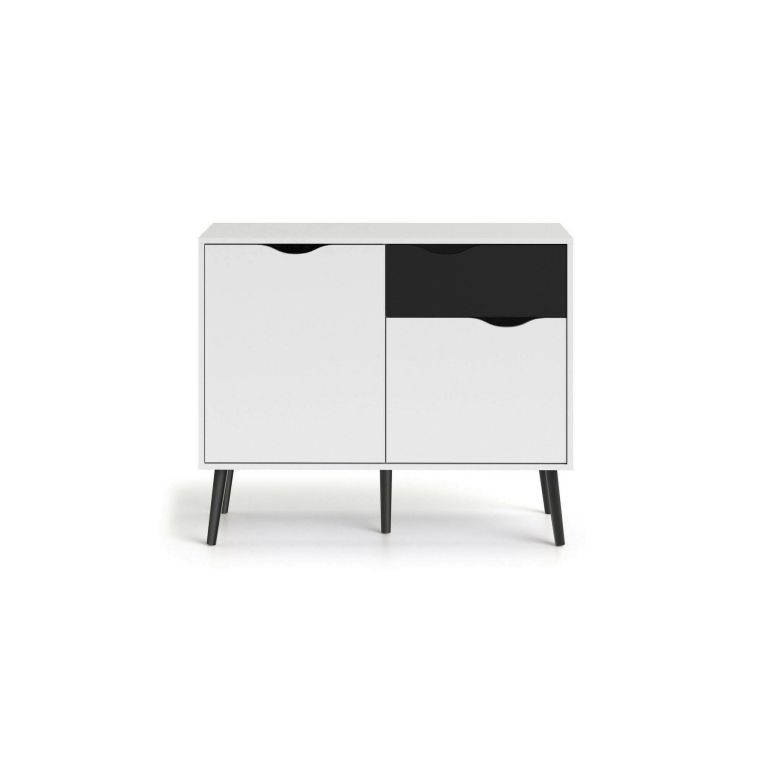 Credenza bianca e nera 98x39x81h cm 2 ante e 1 cassetto - Audit