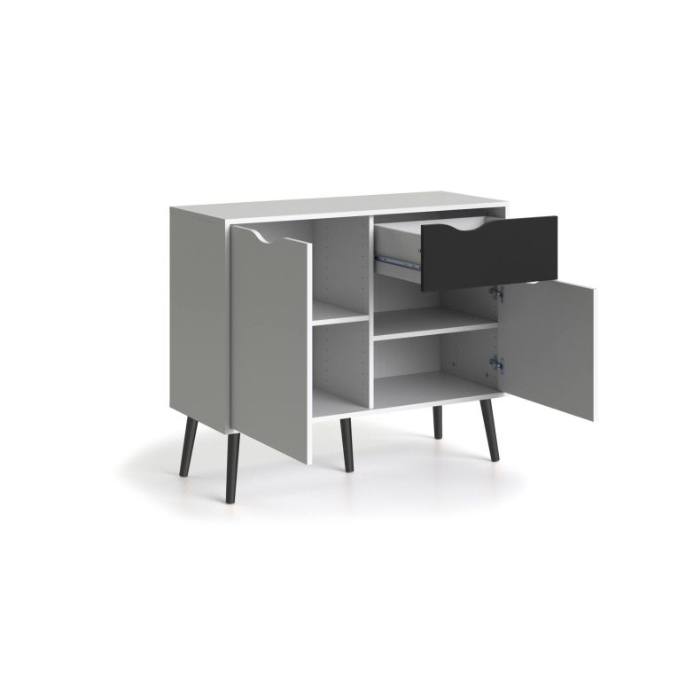 Credenza bianca e nera 98x39x81h cm 2 ante e 1 cassetto - Audit