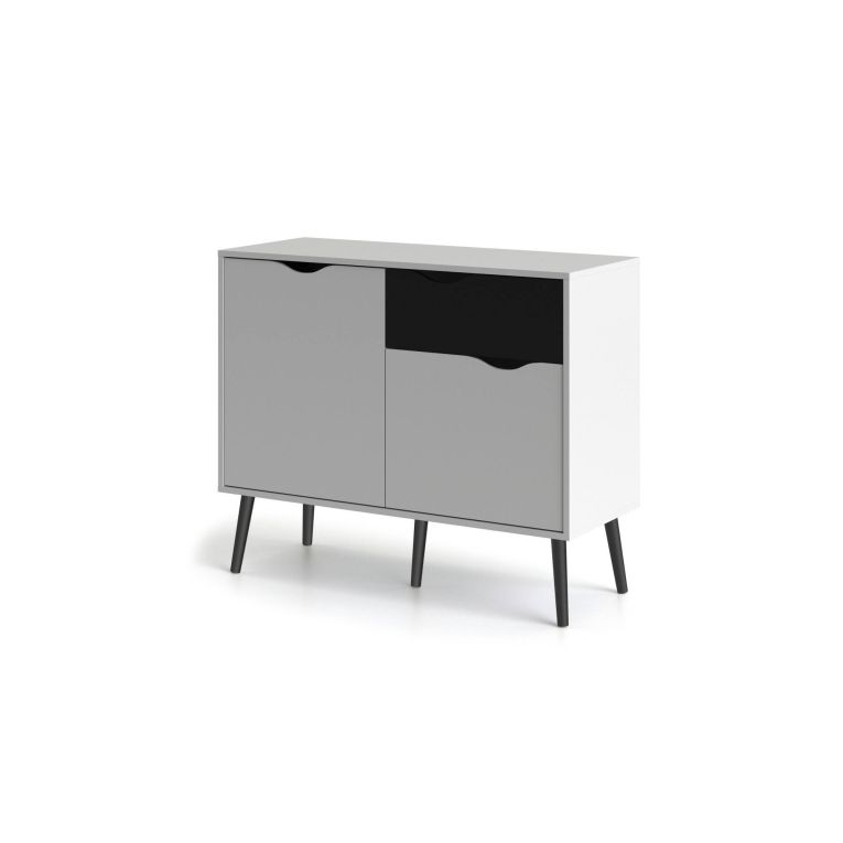 Credenza bianca e nera 98x39x81h cm 2 ante e 1 cassetto - Audit