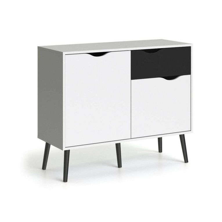 Credenza bianca e nera 98x39x81h cm 2 ante e 1 cassetto - Audit