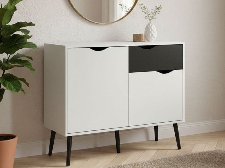 Credenza bianca e nera 98x39x81h cm 2 ante e 1 cassetto - Audit