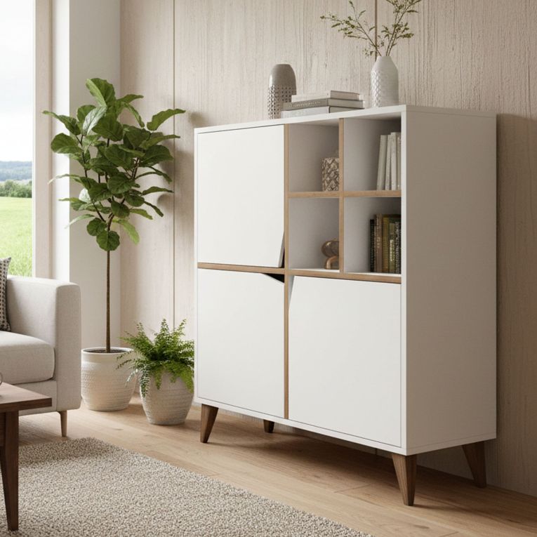 Credenza bianca e noce 100x30x115h cm 3 ante - Londra