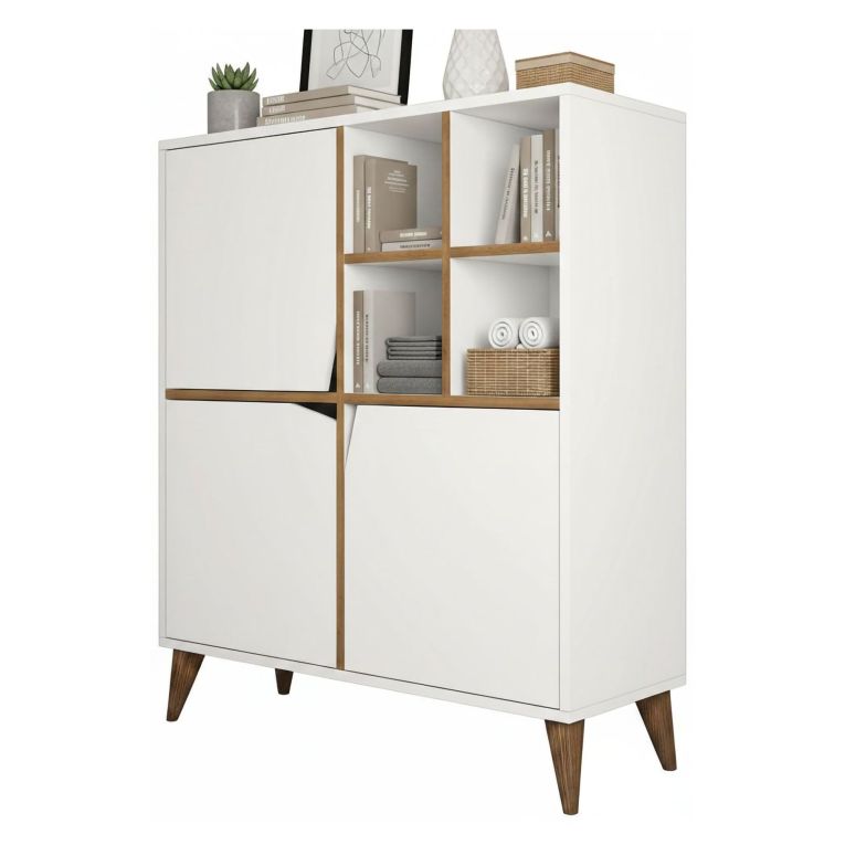 Credenza bianca e noce 100x30x115h cm 3 ante - Londra