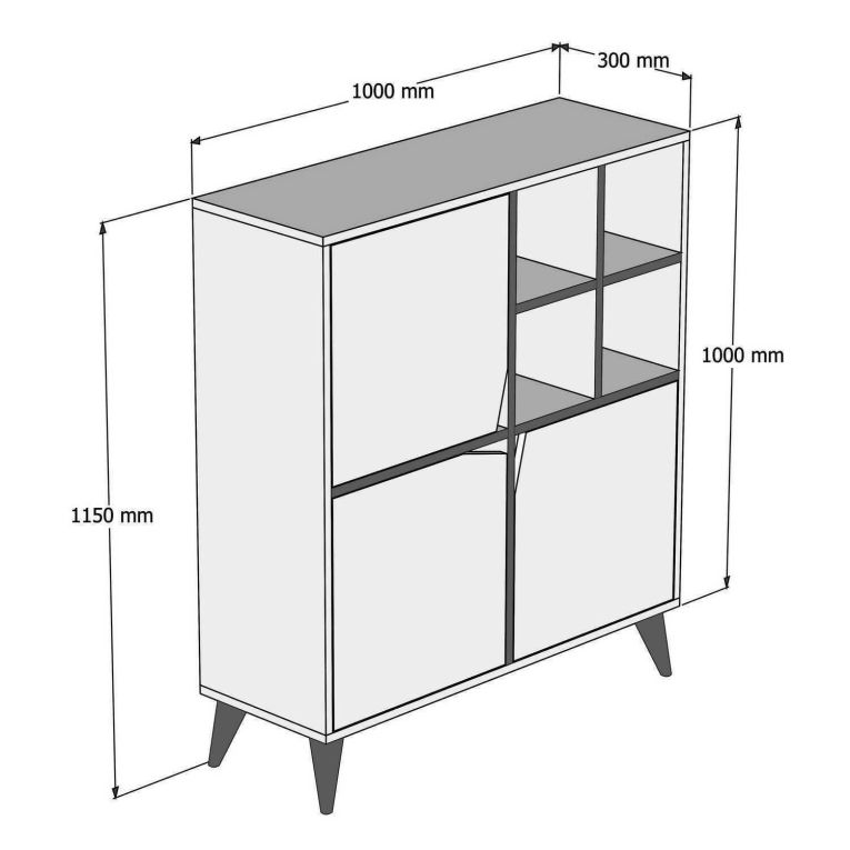 Credenza bianca e noce 100x30x115h cm 3 ante - Londra