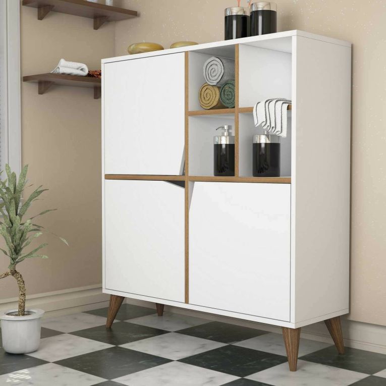 Credenza bianca e noce 100x30x115h cm 3 ante - Londra