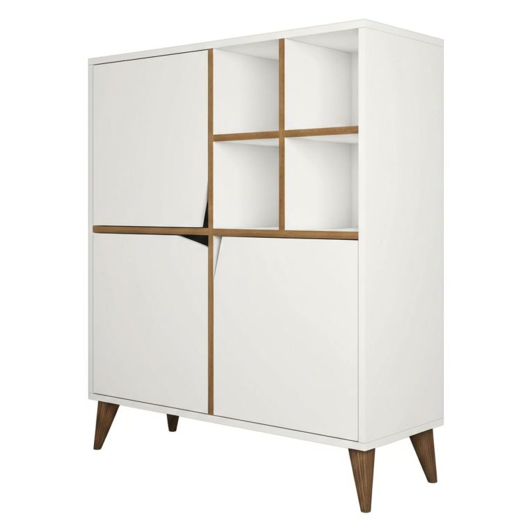 Credenza bianca e noce 100x30x115h cm 3 ante - Londra