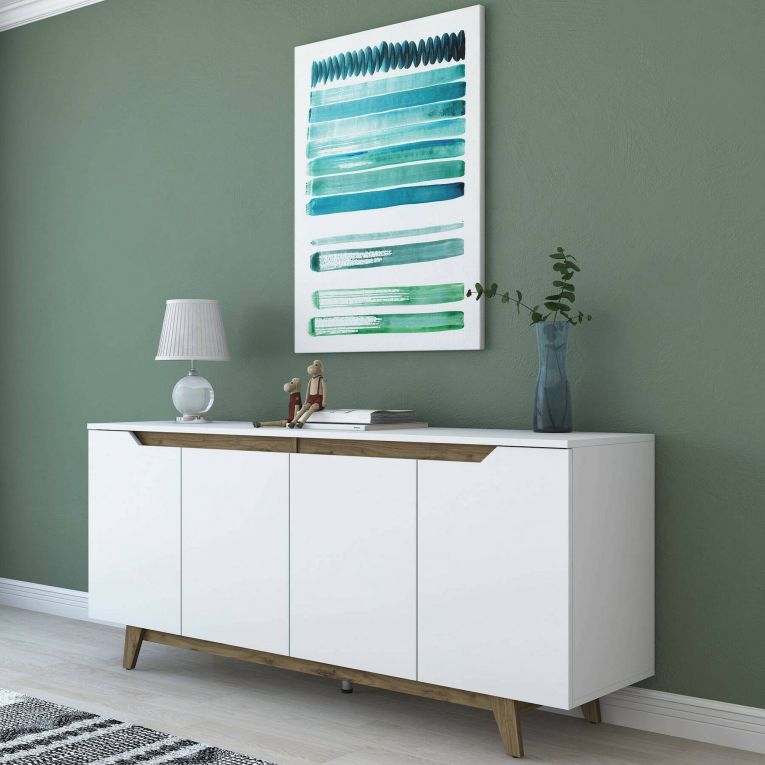 Credenza bianca e noce 180x45x78h cm 4 ante - Ascaro