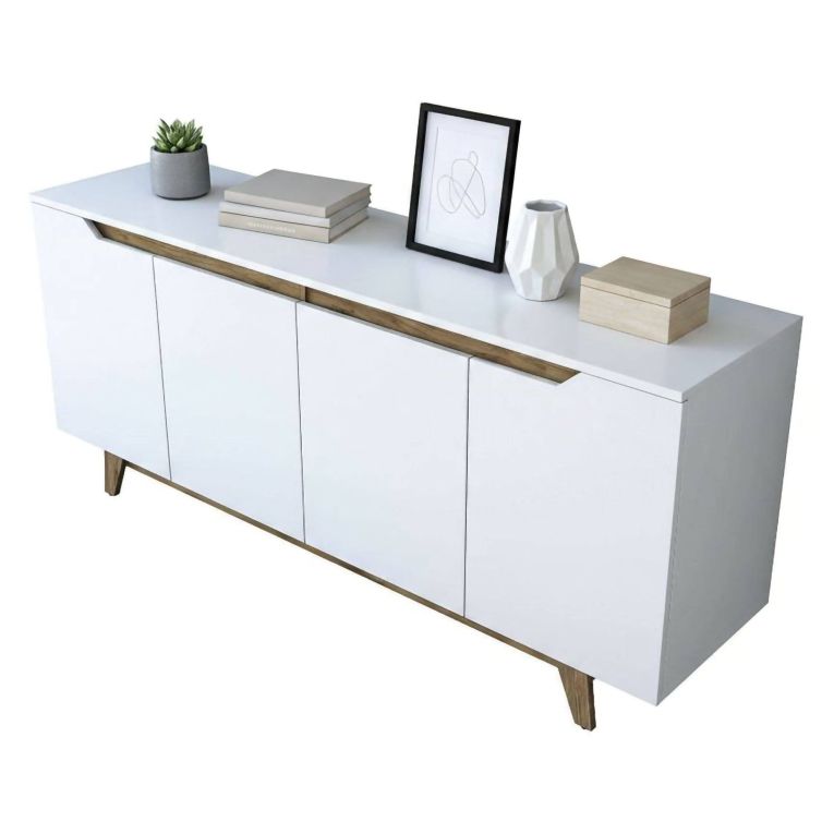 Credenza bianca e noce 180x45x78h cm 4 ante - Ascaro