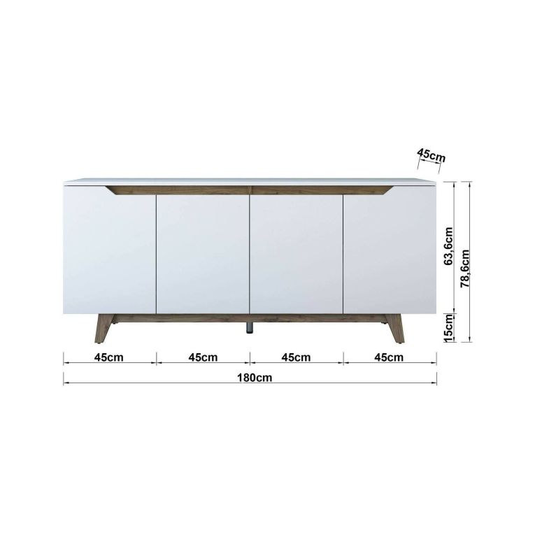 Credenza bianca e noce 180x45x78h cm 4 ante - Ascaro