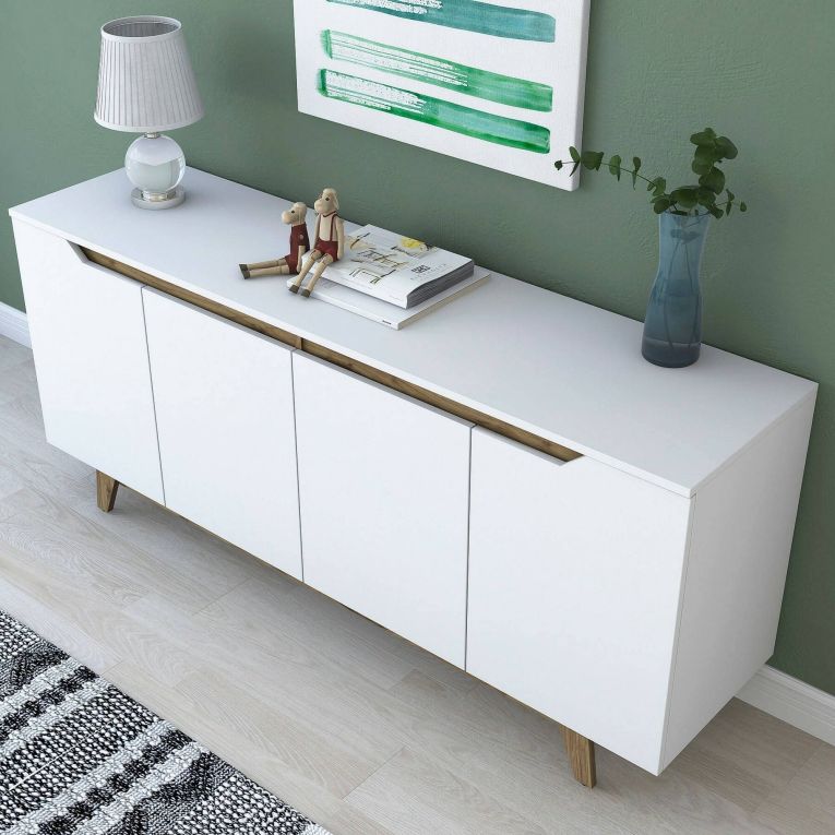 Credenza bianca e noce 180x45x78h cm 4 ante - Ascaro
