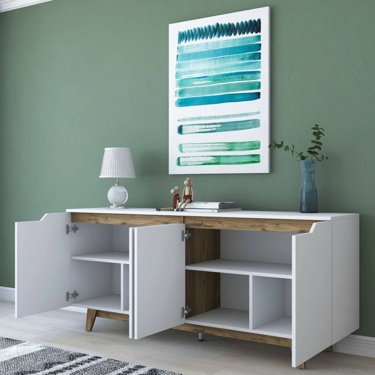 Credenza bianca e noce 180x45x78h cm 4 ante - Ascaro