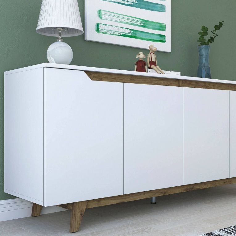Credenza bianca e noce 180x45x78h cm 4 ante - Ascaro