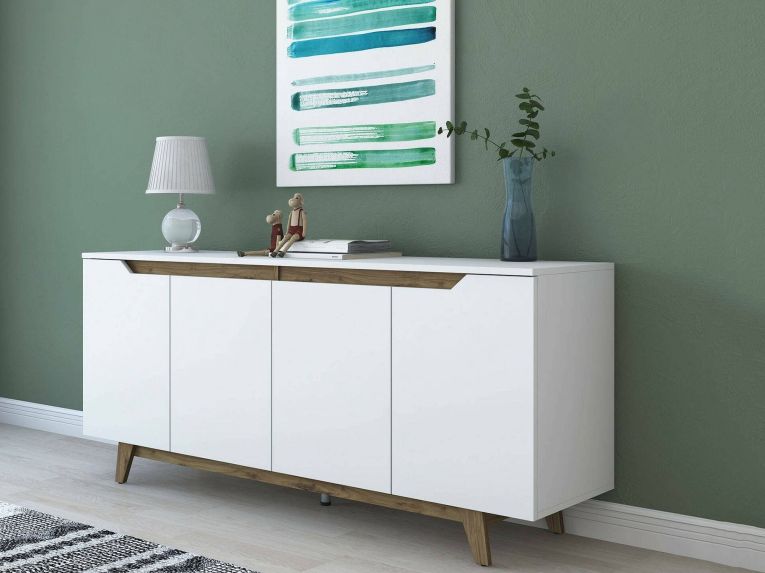 Credenza bianca e noce 180x45x78h cm 4 ante - Ascaro