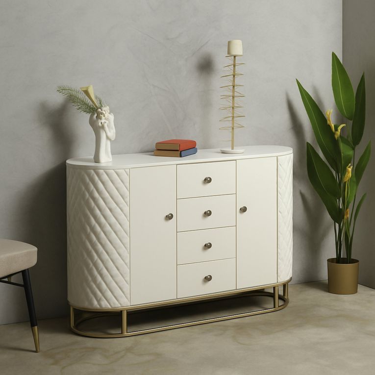 Credenza bianca e oro 120x40x85h cm 2 ante e 4 cassetti - Grotte