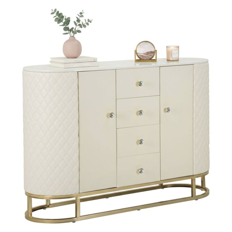 Credenza bianca e oro 120x40x85h cm 2 ante e 4 cassetti - Grotte