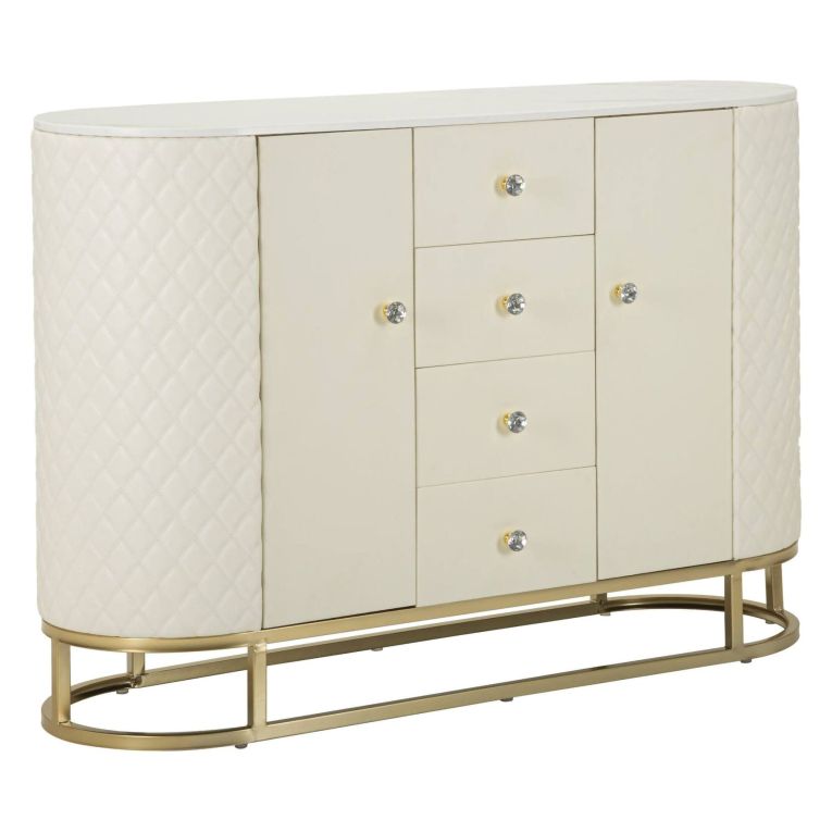 Credenza bianca e oro 120x40x85h cm 2 ante e 4 cassetti - Grotte