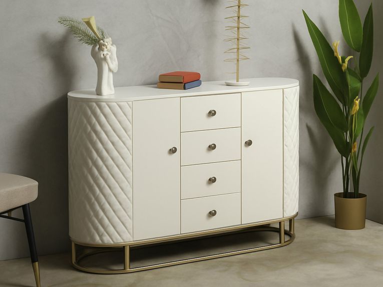 Credenza bianca e oro 120x40x85h cm 2 ante e 4 cassetti - Grotte