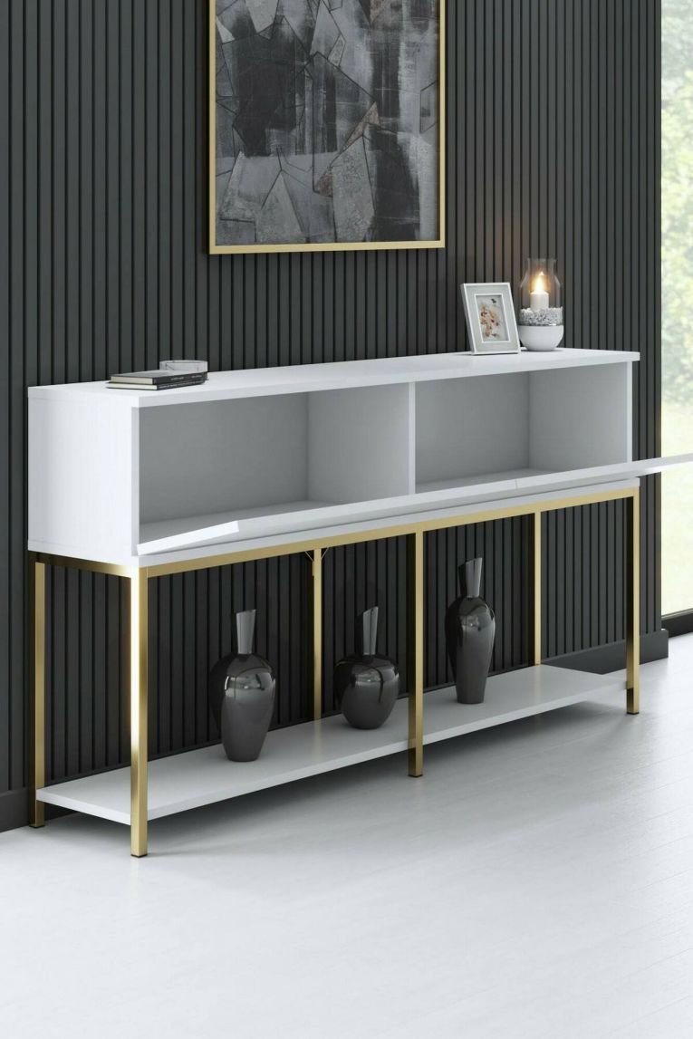 Credenza bianca e oro 150x30x80h cm 2 ante - Basilia