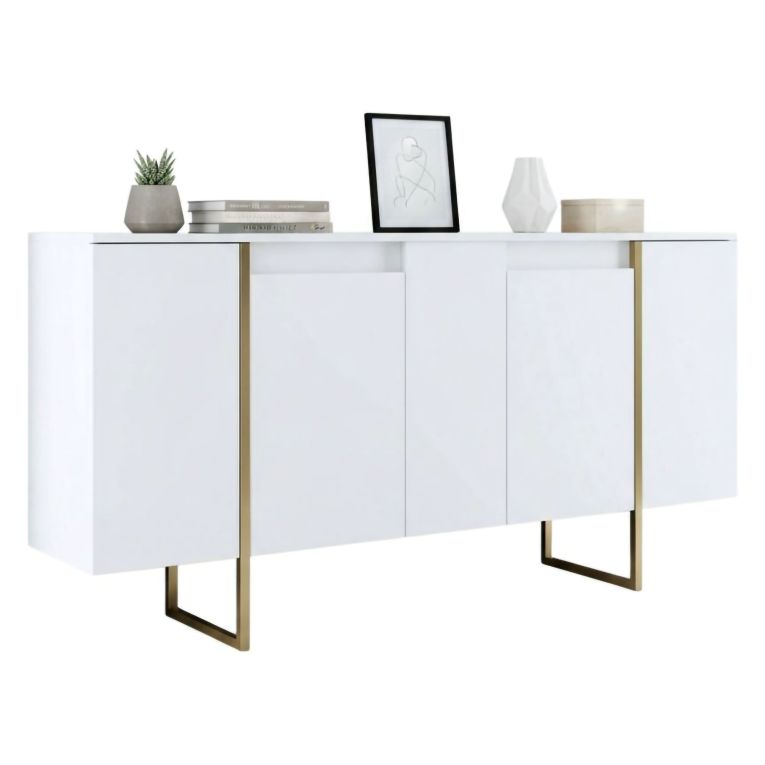 Credenza bianca e oro elegante 160x35x80h cm 4 ante - Arta