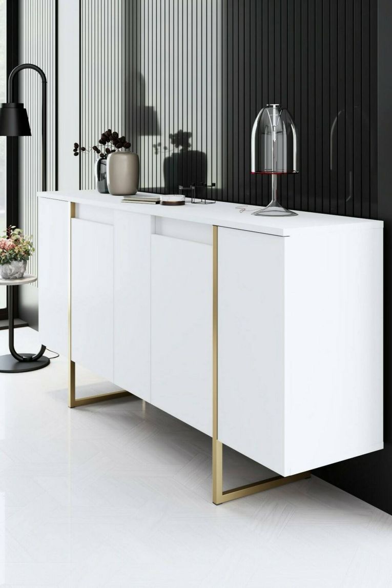 Credenza bianca e oro elegante 160x35x80h cm 4 ante - Arta