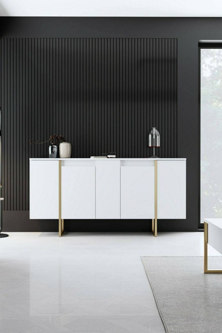 Credenza bianca e oro elegante 160x35x80h cm 4 ante - Arta
